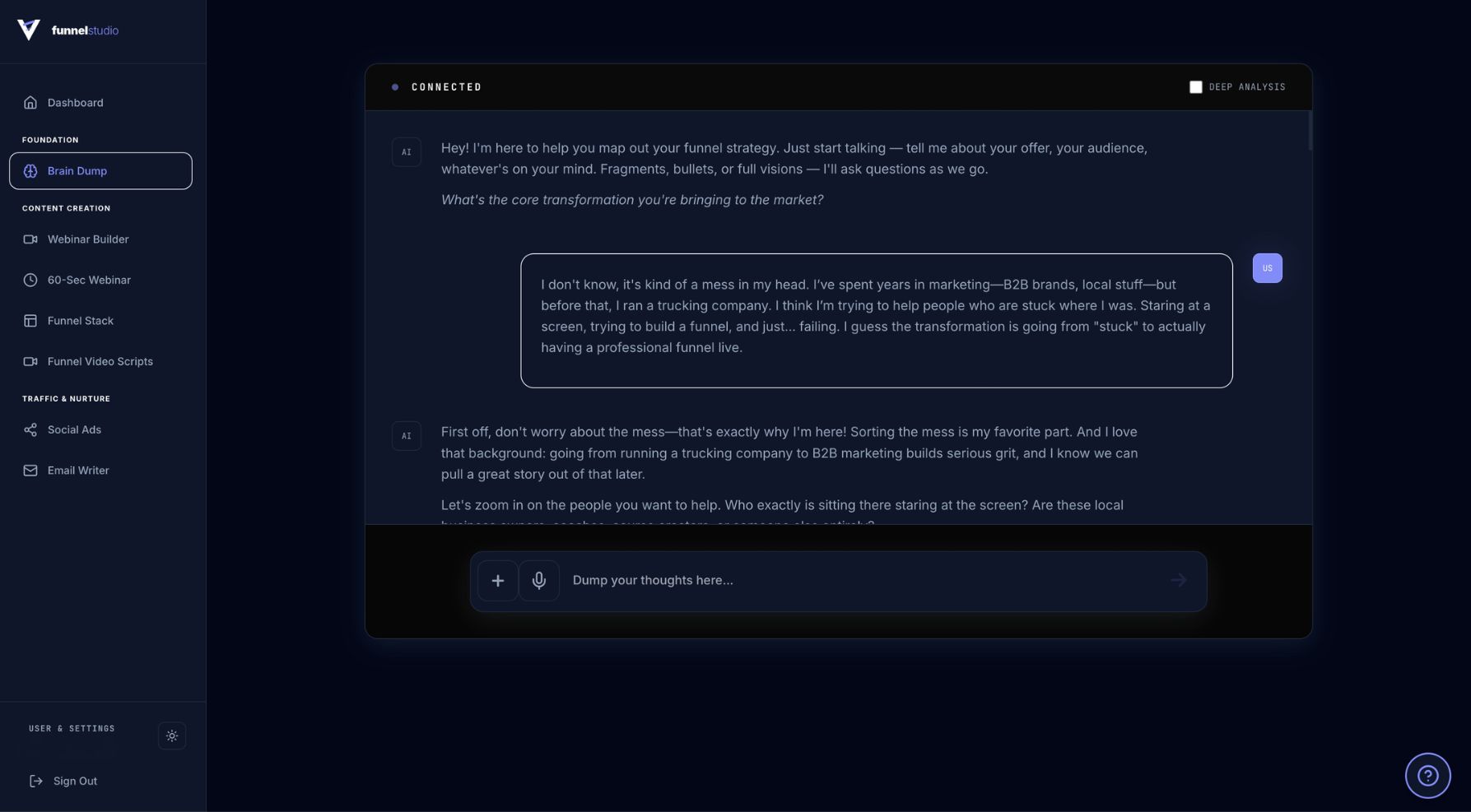 Brain Dump conversation interface